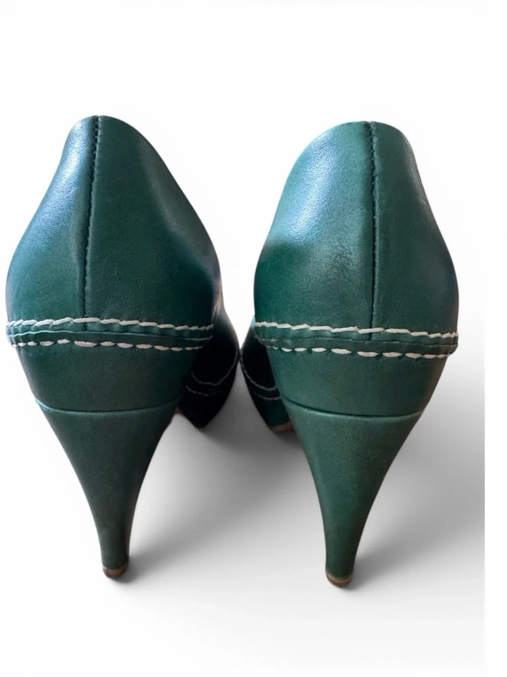 Marni Teal Leather Stitched Platform Pumps - Picture 4 of 5